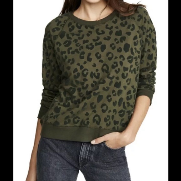 Rails Tops - Rails Theo Olive Green Flocked Leopard Print Pullover Sweatshirt